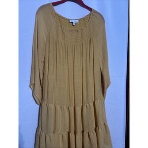 New Directions Mustard Smocked Bodice Tiered Dress 3/4 Sleeve Size S